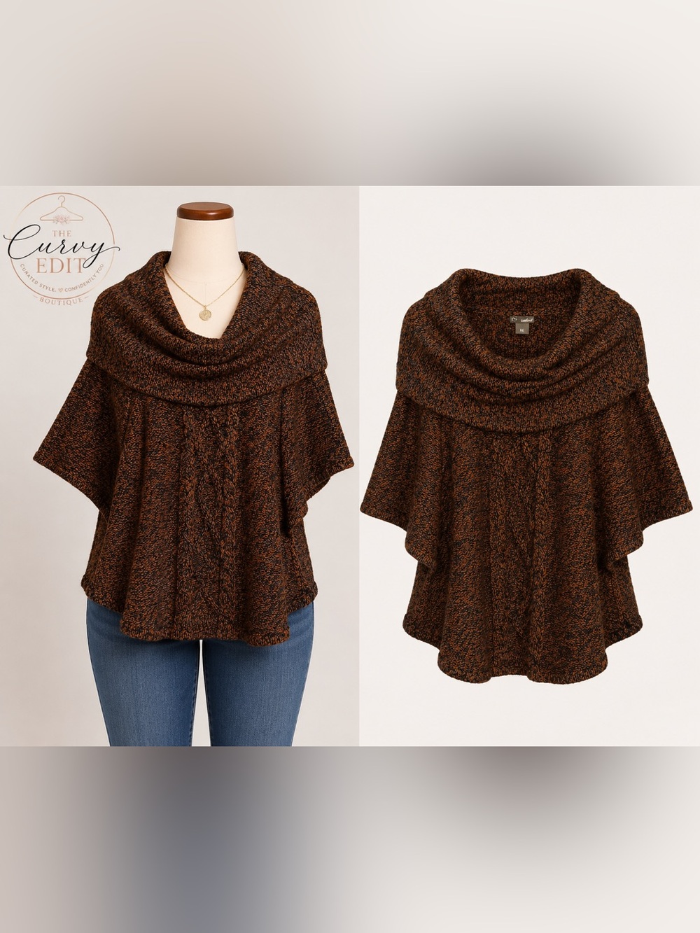 New Directions Weekend 1X Cowl Neck Sweater Marled Knit Cozy Fall Layer